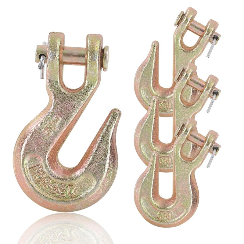 ALISWAT 4 Pack Heavy Duty Chain Hooks 5/16 Inch, Grade 70 Forged Steel Clevis Grab Hook for 5/16 Inch Chain Transport, Metal Safety Chain Hooks 5400 Lbs Working Load Limit for Truck, Trailer Chain Hooks - Image 1